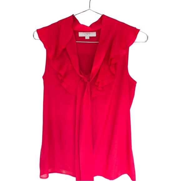 LOFT Bright Pink Ruffle Blouse - Picture 6 of 7